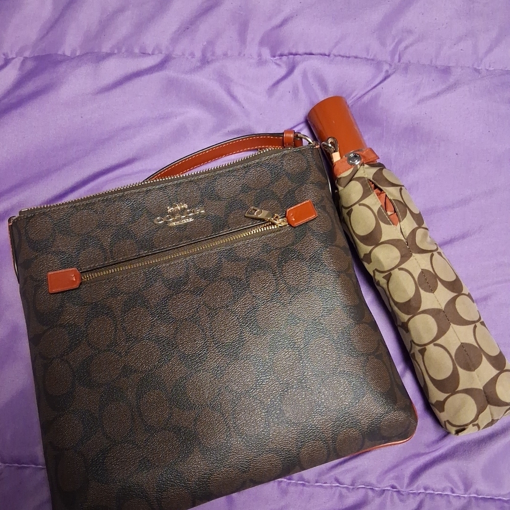 Coach Brown Signature Crossbody Bag & Umbrella - Picture 2 of 3